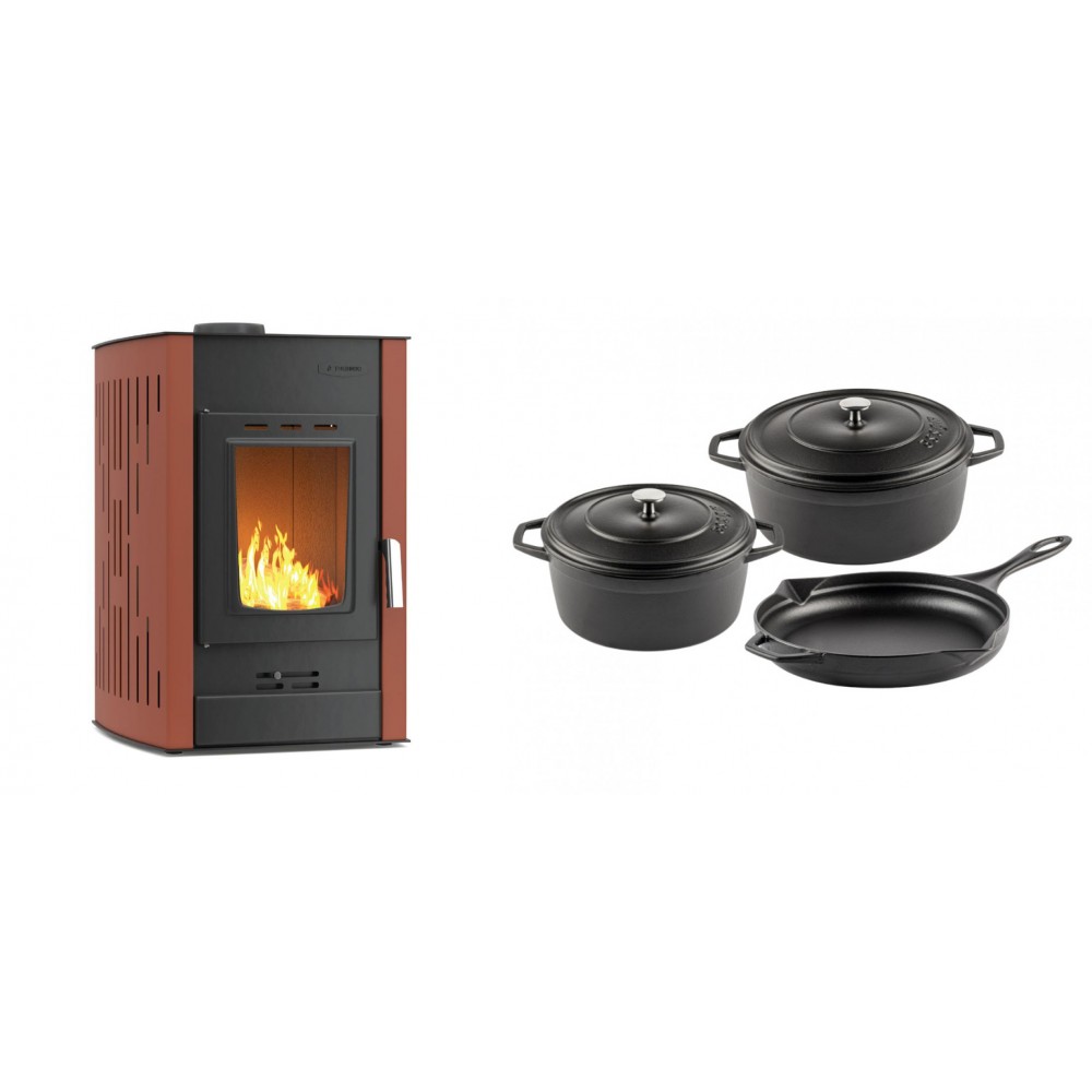 Set Kaminofen, Holzofen Wasserführend Velmora Fire ATS HYDRO, 25kW + Gusseisen Topf Set aus 3 teilen Solagio, Black Onyx | Holzofen | Kaminofen |