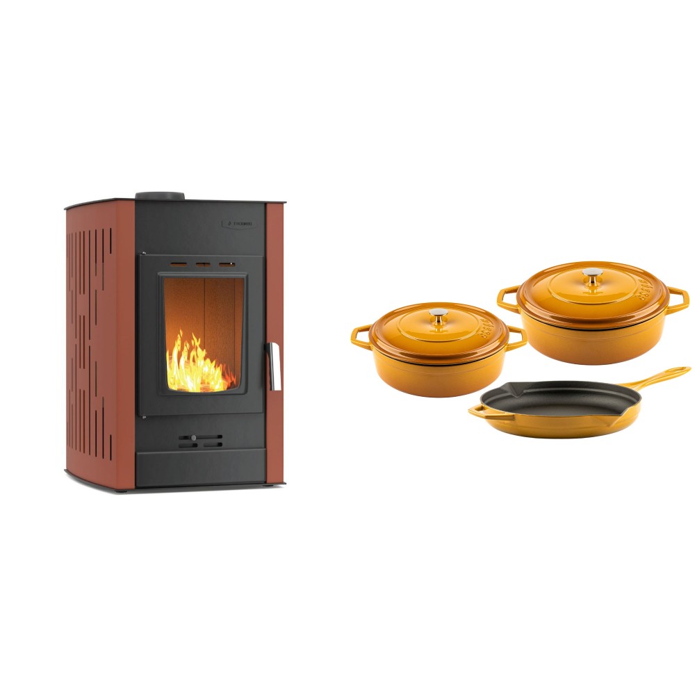 Set Kaminofen, Holzofen Wasserführend Velmora Fire ATS HYDRO, 25kW + Gusseisen Topf Set aus 3 teilen Solagio, Dijon