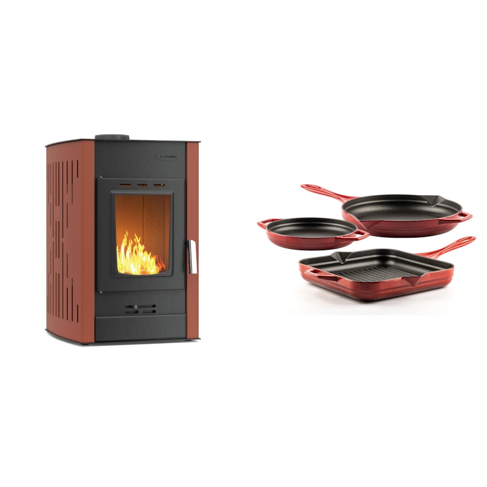 Set Kaminofen, Holzofen Wasserführend Velmora Fire ATS HYDRO, 25kW + Gusseisen Topf Set aus 3 teilen Solagio, Rubin | Holzofen | Kaminofen |