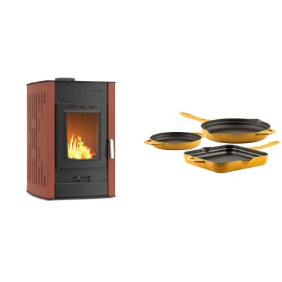 Set Kaminofen, Holzofen Wasserführend Velmora Fire ATS HYDRO, 25kW + Gusseisen Topf Set aus 3 teilen Solagio, Dijon - Küchenofen / Küchenhexe