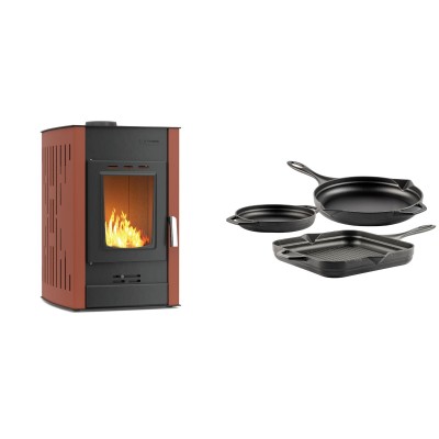 Set Kaminofen, Holzofen Wasserführend Velmora Fire ATS HYDRO, 25kW + Gusseisen Topf Set aus 3 teilen Solagio, Black Onyx - Küchenofen / Küchenhexe