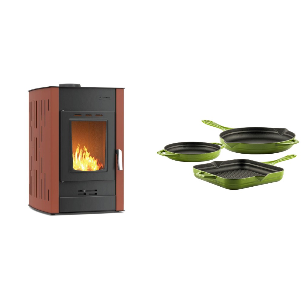 Set Kaminofen, Holzofen Wasserführend Velmora Fire ATS HYDRO, 25kW + Gusseisen Topf Set aus 3 teilen Solagio, Bamboo