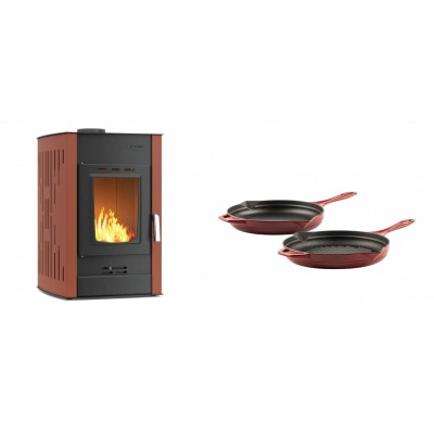 Set Kaminofen, Holzofen Wasserführend Velmora Fire ATS HYDRO, 25kW + Gusseisen Topf Set aus 2 teilen Solagio, Rubin - Küchenofen / Küchenhexe