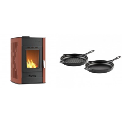 Set Kaminofen, Holzofen Wasserführend Velmora Fire ATS HYDRO, 25kW + Gusseisen Topf Set aus 2 teilen Solagio, Black Onyx - Küchenofen / Küchenhexe