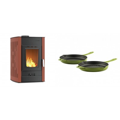 Set Kaminofen, Holzofen Wasserführend Velmora Fire ATS HYDRO, 25kW + Gusseisen Topf Set aus 2 teilen Solagio, Bamboo - Küchenofen / Küchenhexe