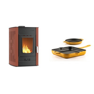 Set Kaminofen, Holzofen Wasserführend Velmora Fire ATS HYDRO, 25kW + Gusseisen Topf Set aus 2 teilen Solagio, Dijon - Küchenofen / Küchenhexe