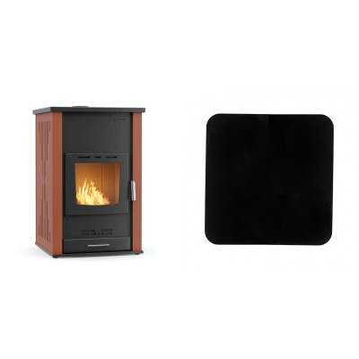 Set Kaminofen, Holzofen Wasserführend Velmora Fire ATS HYDRO, 33kW + Funkenschutzplatte Stahl 2mm, Größe 98x98cm - Küchenofen / Küchenhexe