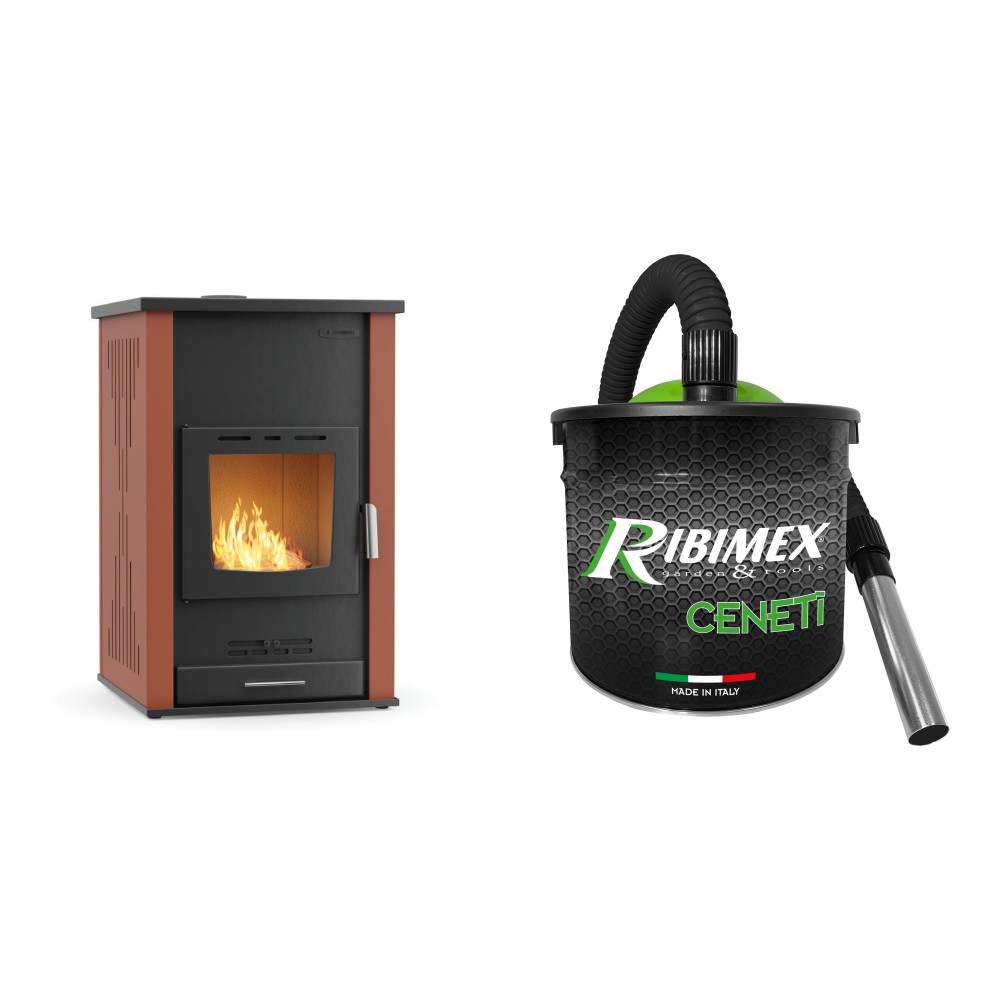 Set Kaminofen, Holzofen Wasserführend Velmora Fire ATS HYDRO, 33kW + Elektrischer Aschesauger Ribimex, Modell Cenetì, Fassungsvermögen 15 L