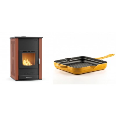 Set Kaminofen, Holzofen Wasserführend Velmora Fire ATS HYDRO, 33kW + Emaillierte grillpfanne Gusseisen Solagio, Dijon, 28х28cm - Küchenofen / Küchenhexe
