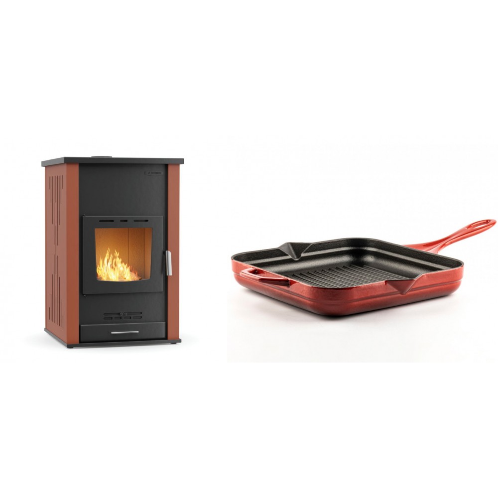 Set Kaminofen, Holzofen Wasserführend Velmora Fire ATS HYDRO, 33kW + Emaillierte grillpfanne Gusseisen Solagio, Rubin, 28x28cm | Holzofen | Kaminofen |