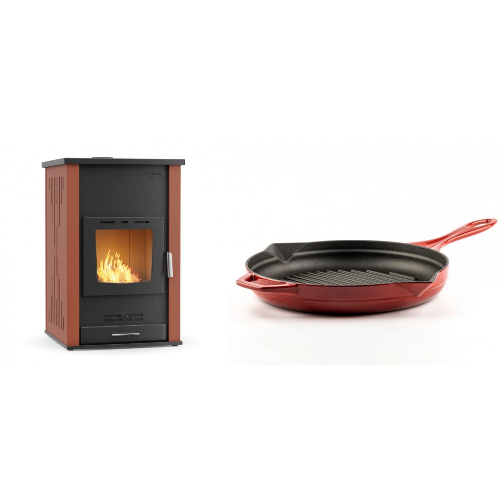 Set Kaminofen, Holzofen Wasserführend Velmora Fire ATS HYDRO, 33kW + Emaillierte grillpfanne Gusseisen Solagio, Rubin, Ф28cm
