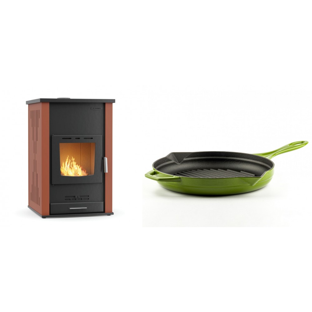 Set Kaminofen, Holzofen Wasserführend Velmora Fire ATS HYDRO, 33kW + Emaillierte grillpfanne Gusseisen Solagio, Bamboo, Ф28cm