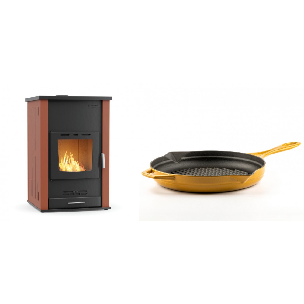 Set Kaminofen, Holzofen Wasserführend Velmora Fire ATS HYDRO, 33kW + Emaillierte grillpfanne Gusseisen Solagio, Dijon, Ф28cm