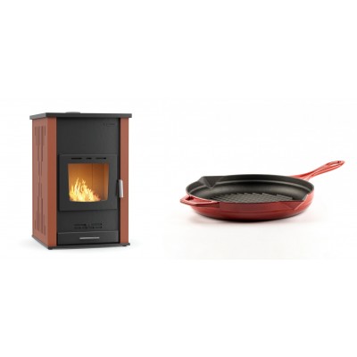 Set Kaminofen, Holzofen Wasserführend Velmora Fire ATS HYDRO, 33kW + Emaillierte grillpfanne Gusseisen Solagio, Rubin, Ф24cm - Küchenofen / Küchenhexe