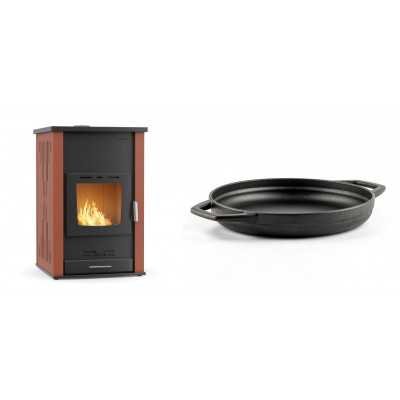 Set Kaminofen, Holzofen Wasserführend Velmora Fire ATS HYDRO, 33kW + Emaillierte gusseisenpfanne mit zwei Griffen Solagio, Black Onyx, Ф22cm - Küchenofen / Küchenhexe