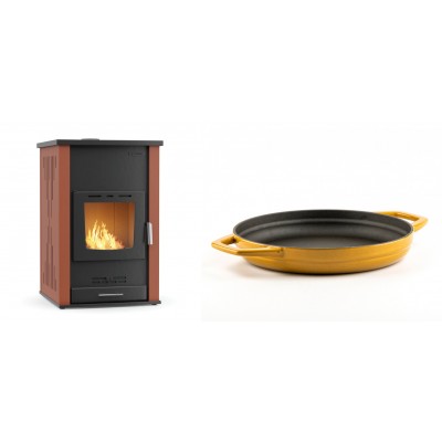 Set Kaminofen, Holzofen Wasserführend Velmora Fire ATS HYDRO, 33kW + Emaillierte gusseisenpfanne mit zwei Griffen Solagio, Dijon, Ф22cm - Küchenofen / Küchenhexe