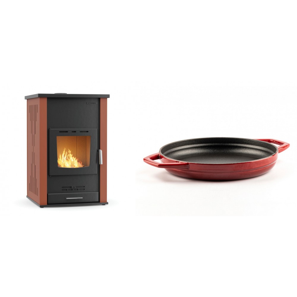 Set Kaminofen, Holzofen Wasserführend Velmora Fire ATS HYDRO, 33kW + Emaillierte gusseisenpfanne mit zwei Griffen Solagio, Rubin, Ф22cm