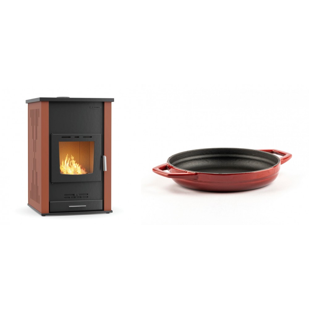Set Kaminofen, Holzofen Wasserführend Velmora Fire ATS HYDRO, 33kW + Emaillierte gusseisenpfanne mit zwei Griffen Solagio, Rubin, Ф19cm