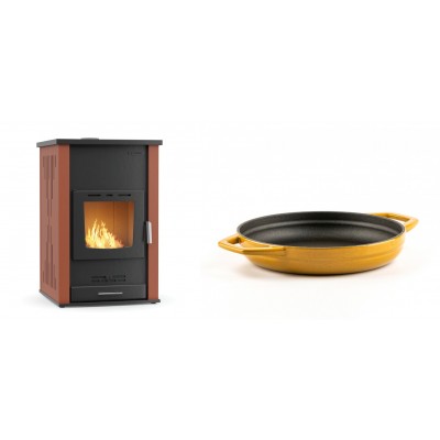 Set Kaminofen, Holzofen Wasserführend Velmora Fire ATS HYDRO, 33kW + Emaillierte gusseisenpfanne mit zwei Griffen Solagio, Dijon, Ф19cm - Küchenofen / Küchenhexe