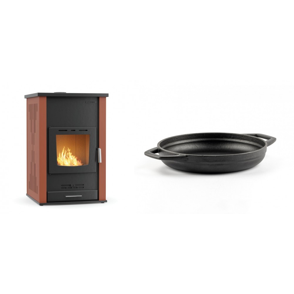 Set Kaminofen, Holzofen Wasserführend Velmora Fire ATS HYDRO, 33kW + Emaillierte gusseisenpfanne mit zwei Griffen Solagio, Black Onyx, Ф19cm