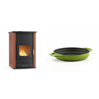 Set Kaminofen, Holzofen Wasserführend Velmora Fire ATS HYDRO, 33kW + Emaillierte gusseisenpfanne mit zwei Griffen Solagio, Bamboo, Ф19cm - Küchenofen / Küchenhexe