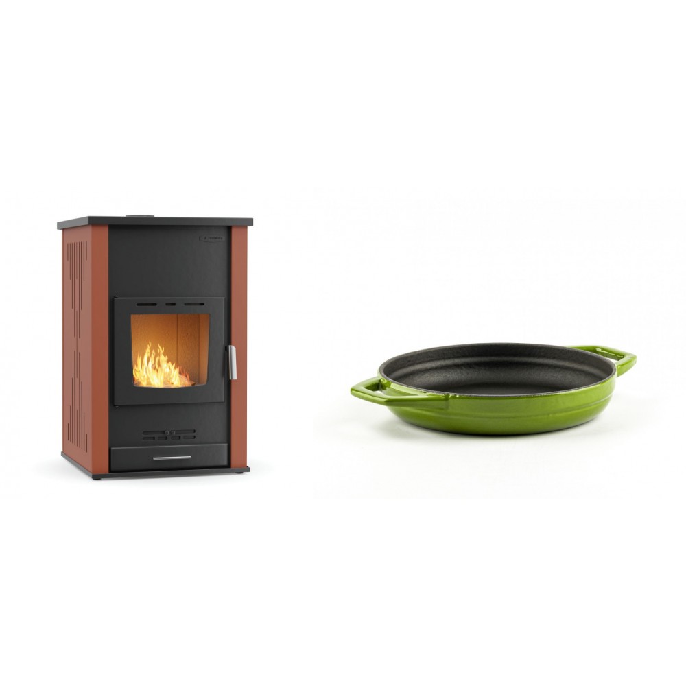 Set Kaminofen, Holzofen Wasserführend Velmora Fire ATS HYDRO, 33kW + Emaillierte gusseisenpfanne mit zwei Griffen Solagio, Bamboo, Ф16cm