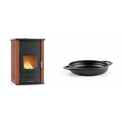 Set Kaminofen, Holzofen Wasserführend Velmora Fire ATS HYDRO, 33kW + Emaillierte gusseisenpfanne mit zwei Griffen Solagio, Black Onyx, Ф16cm - Küchenofen / Küchenhexe