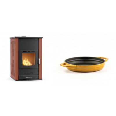 Set Kaminofen, Holzofen Wasserführend Velmora Fire ATS HYDRO, 33kW + Emaillierte gusseisenpfanne mit zwei Griffen Solagio, Dijon, Ф16cm - Küchenofen / Küchenhexe