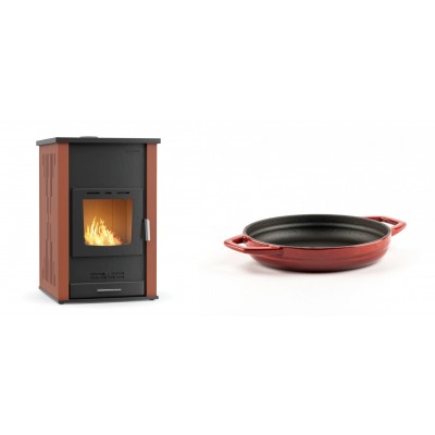 Set Kaminofen, Holzofen Wasserführend Velmora Fire ATS HYDRO, 33kW + Emaillierte gusseisenpfanne mit zwei Griffen Solagio, Rubin, Ф16cm - Küchenofen / Küchenhexe