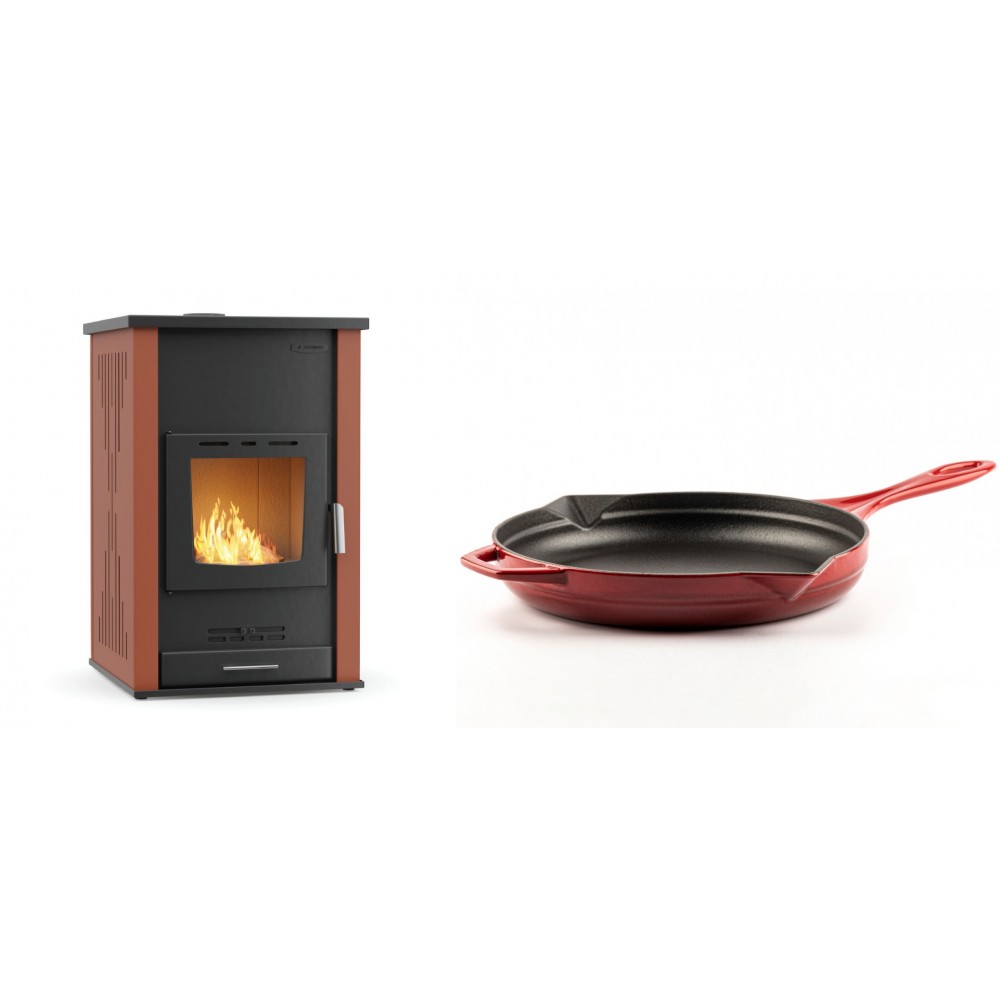 Set Kaminofen, Holzofen Wasserführend Velmora Fire ATS HYDRO, 33kW + Emaillierte Gusseisenpfanne Solagio, Rubin, Ф28cm | Holzofen | Kaminofen |