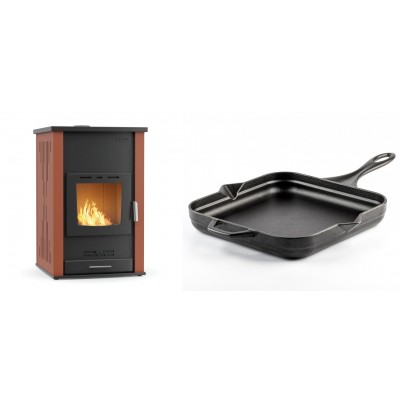 Set Kaminofen, Holzofen Wasserführend Velmora Fire ATS HYDRO, 33kW + Emaillierte Gusseisenpfanne Solagio, Black Onyx, 28x28cm - Küchenofen / Küchenhexe