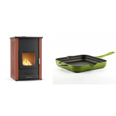 Set Kaminofen, Holzofen Wasserführend Velmora Fire ATS HYDRO, 33kW + Emaillierte Gusseisenpfanne Solagio, Bamboo, 28x28cm - Küchenofen / Küchenhexe