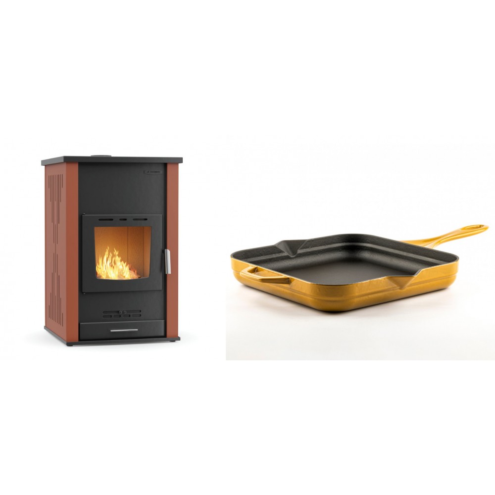 Set Kaminofen, Holzofen Wasserführend Velmora Fire ATS HYDRO, 33kW + Emaillierte Gusseisenpfanne Solagio, Dijon, 28x28cm