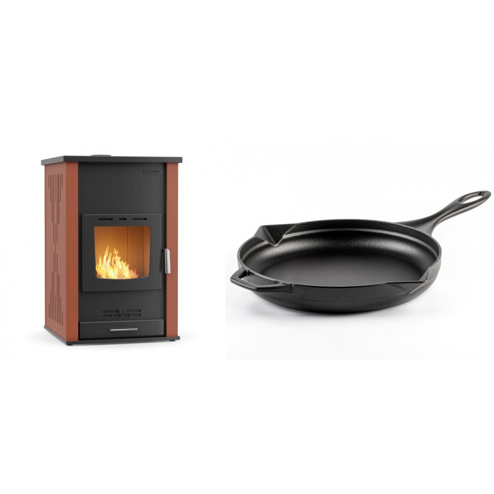 Set Kaminofen, Holzofen Wasserführend Velmora Fire ATS HYDRO, 33kW + Emaillierte Gusseisenpfanne Solagio, Black Onyx, Ф28cm
