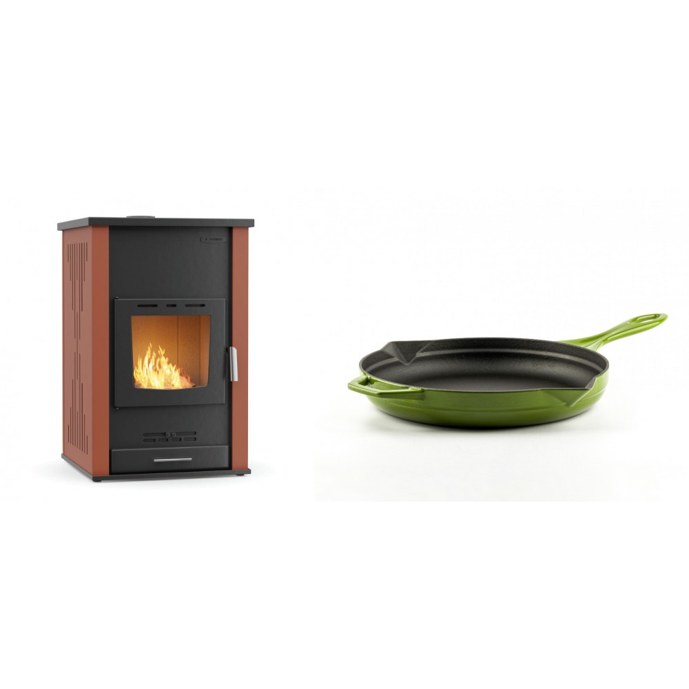 Set Kaminofen, Holzofen Wasserführend Velmora Fire ATS HYDRO, 33kW + Emaillierte Gusseisenpfanne Solagio, Bamboo, Ф24cm | Holzofen | Kaminofen |