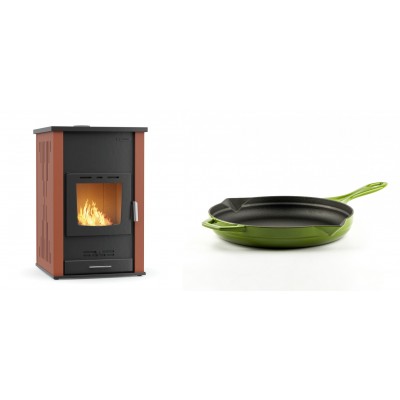 Set Kaminofen, Holzofen Wasserführend Velmora Fire ATS HYDRO, 33kW + Emaillierte Gusseisenpfanne Solagio, Bamboo, Ф24cm - Küchenofen / Küchenhexe