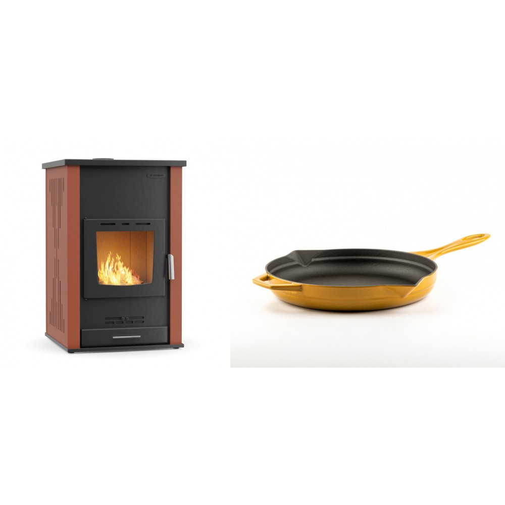 Set Kaminofen, Holzofen Wasserführend Velmora Fire ATS HYDRO, 33kW + Emaillierte Gusseisenpfanne Solagio, Dijon, Ф24cm