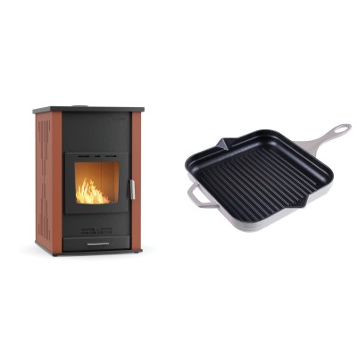 Set Kaminofen, Holzofen Wasserführend Velmora Fire ATS HYDRO, 33kW + Emaillierte grillpfanne Gusseisen Solagio, Ivory, 28x28cm - Küchenofen / Küchenhexe