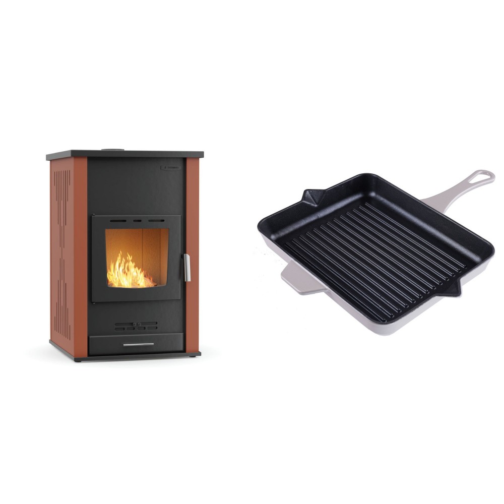 Set Kaminofen, Holzofen Wasserführend Velmora Fire ATS HYDRO, 33kW + Emaillierte grillpfanne Gusseisen Solagio, Ivory, 26x32cm