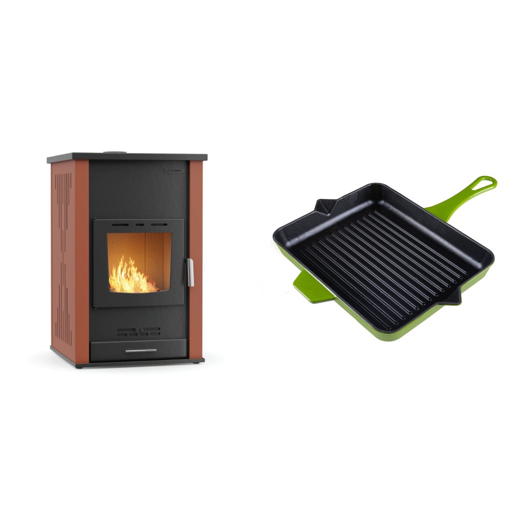 Set Kaminofen, Holzofen Wasserführend Velmora Fire ATS HYDRO, 33kW + Emaillierte grillpfanne Gusseisen Solagio, Bamboo, 26x32cm