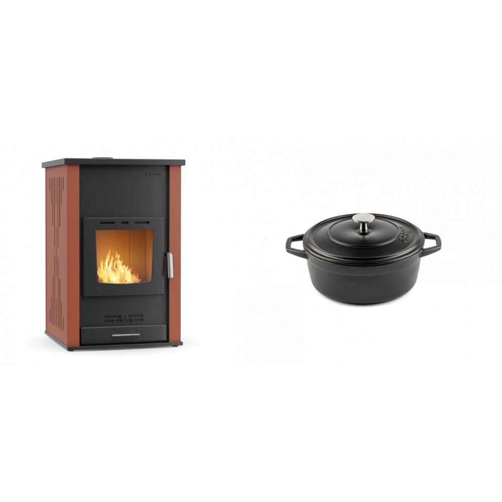 Set Kaminofen, Holzofen Wasserführend Velmora Fire ATS HYDRO, 33kW + Gusseisen Topf Tiefer Solagio, Black Onyx, Ф12
