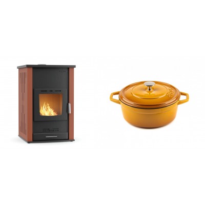 Set Kaminofen, Holzofen Wasserführend Velmora Fire ATS HYDRO, 33kW + Gusseisen Topf Tiefer Solagio, Dijon, Ф20 - Küchenofen / Küchenhexe