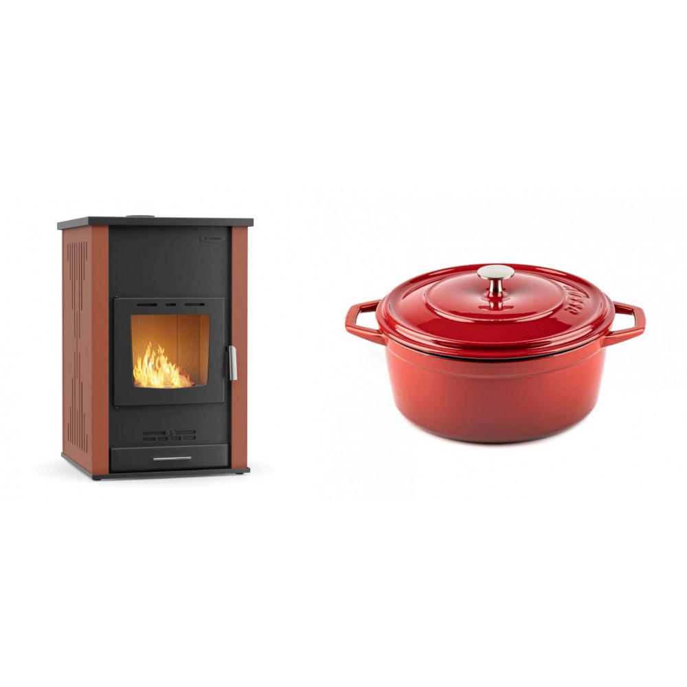 Set Kaminofen, Holzofen Wasserführend Velmora Fire ATS HYDRO, 33kW + Gusseisen Topf Tiefer Solagio, Rubin, Ф24