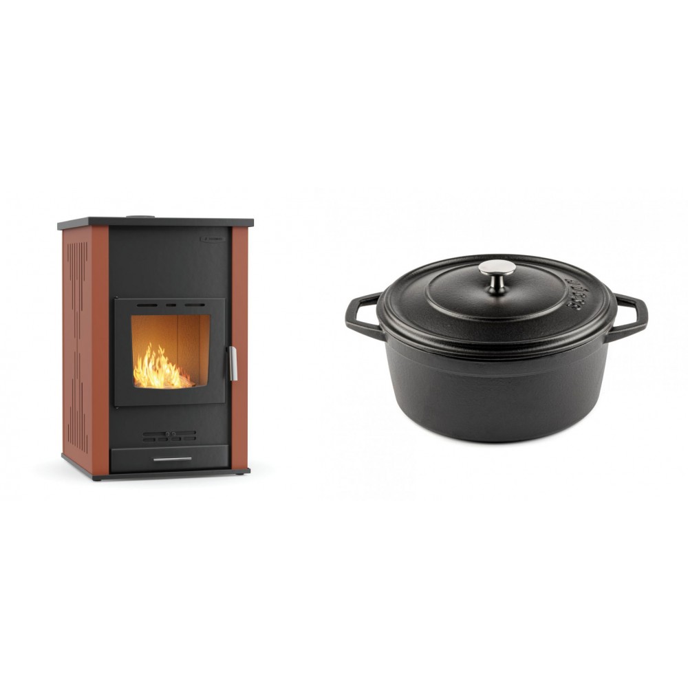 Set Kaminofen, Holzofen Wasserführend Velmora Fire ATS HYDRO, 33kW + Gusseisen Topf Tiefer Solagio, Black Onyx, Ф24 | Holzofen | Kaminofen |
