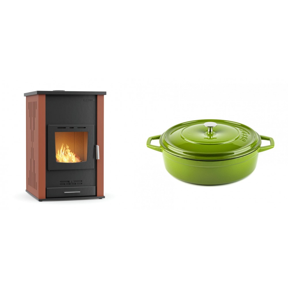 Set Kaminofen, Holzofen Wasserführend Velmora Fire ATS HYDRO, 33kW + Gusseisen Topf Flach Solagio, Bamboo, Ф26