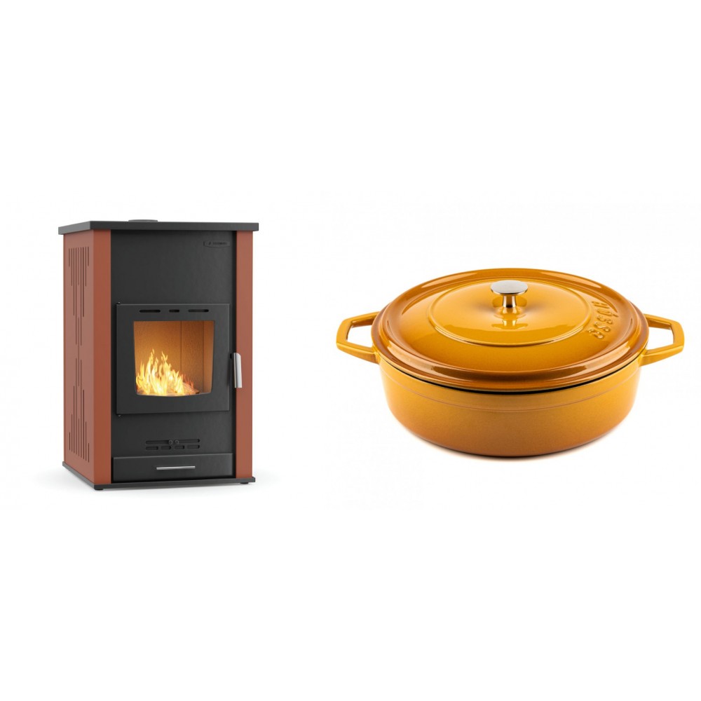 Set Kaminofen, Holzofen Wasserführend Velmora Fire ATS HYDRO, 33kW + Gusseisen Topf Flach Solagio, Dijon, Ф28 | Holzofen | Kaminofen |