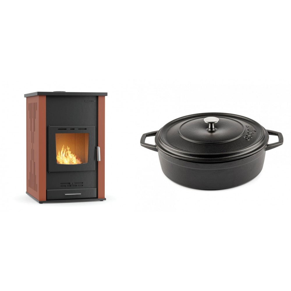 Set Kaminofen, Holzofen Wasserführend Velmora Fire ATS HYDRO, 33kW + Gusseisen Topf Flach Solagio, Black Onyx, Ф28