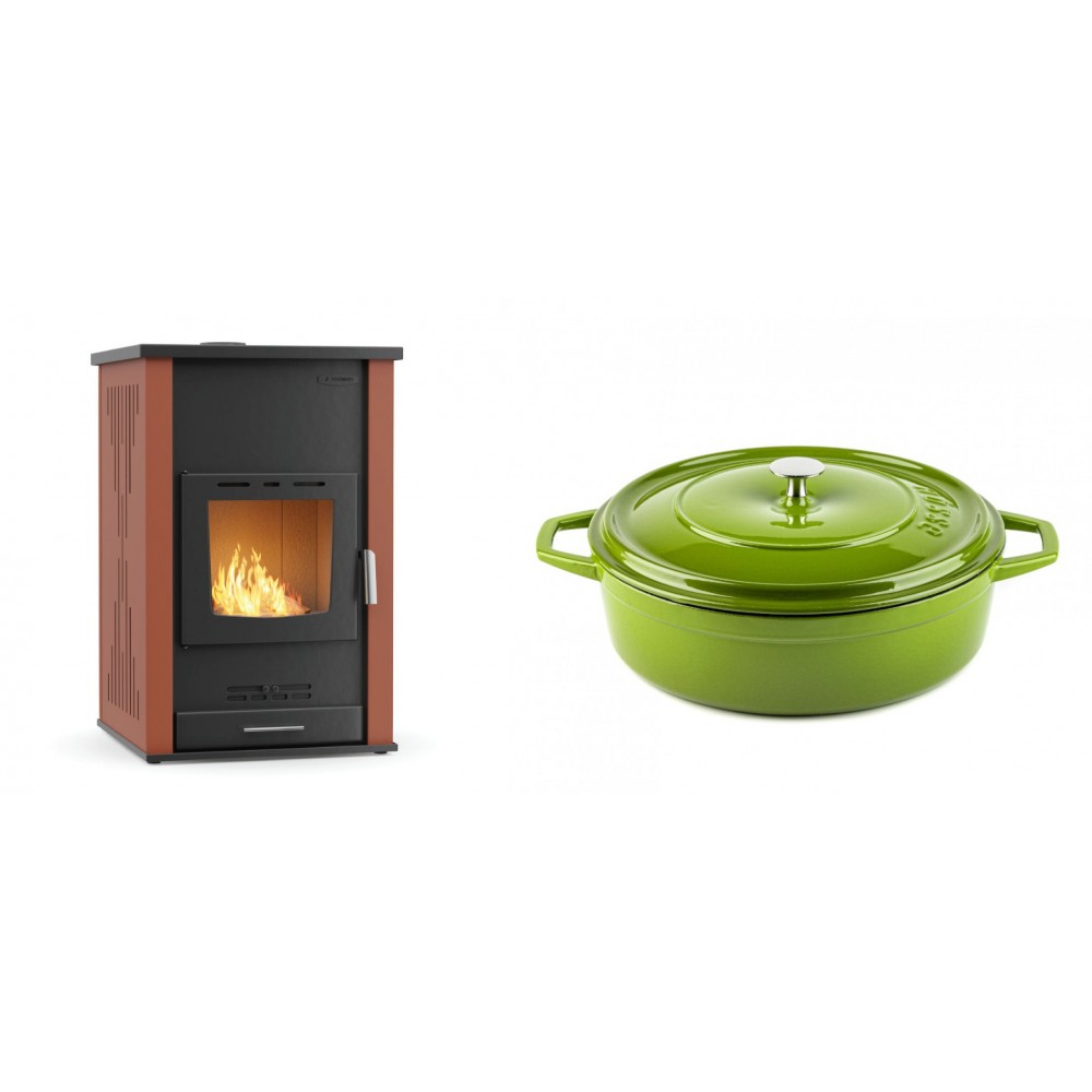 Set Kaminofen, Holzofen Wasserführend Velmora Fire ATS HYDRO, 33kW + Gusseisen Topf Flach Solagio, Bamboo, Ф28