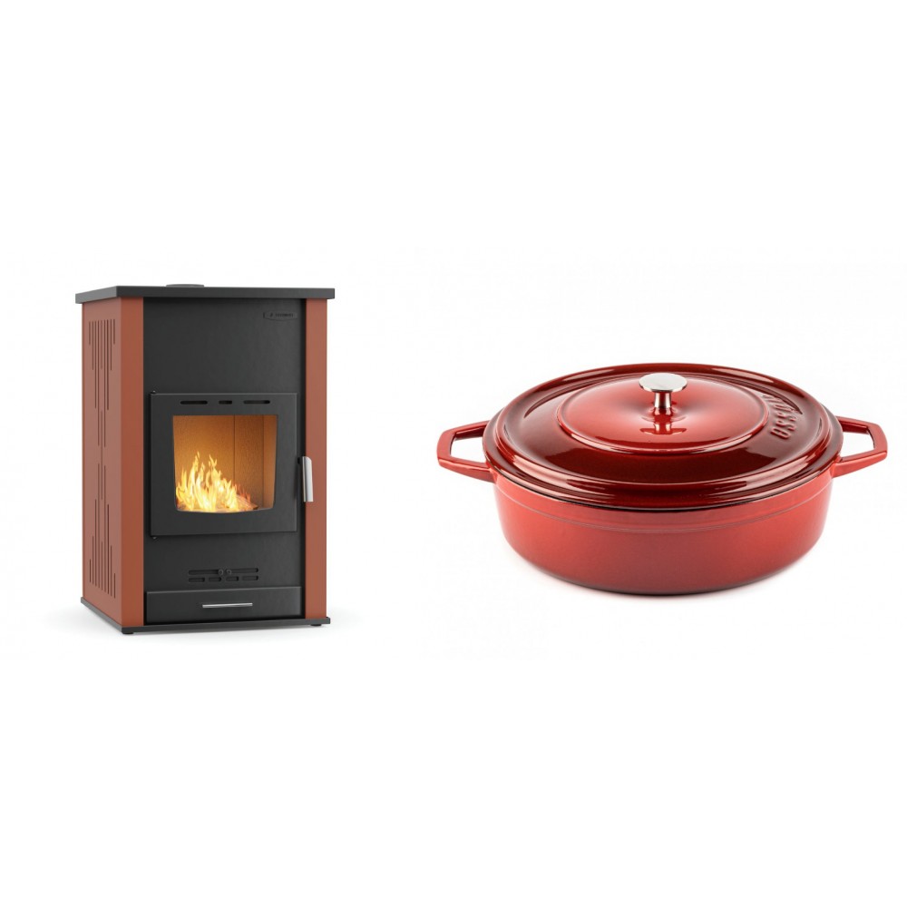 Set Kaminofen, Holzofen Wasserführend Velmora Fire ATS HYDRO, 33kW + Gusseisen Topf Flach Solagio, Rubin, Ф28 | Holzofen | Kaminofen |