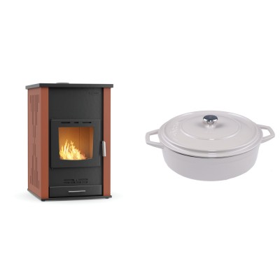 Set Kaminofen, Holzofen Wasserführend Velmora Fire ATS HYDRO, 33kW + Gusseisen Topf Flach Solagio, Ivory, Ф28 - Küchenofen / Küchenhexe